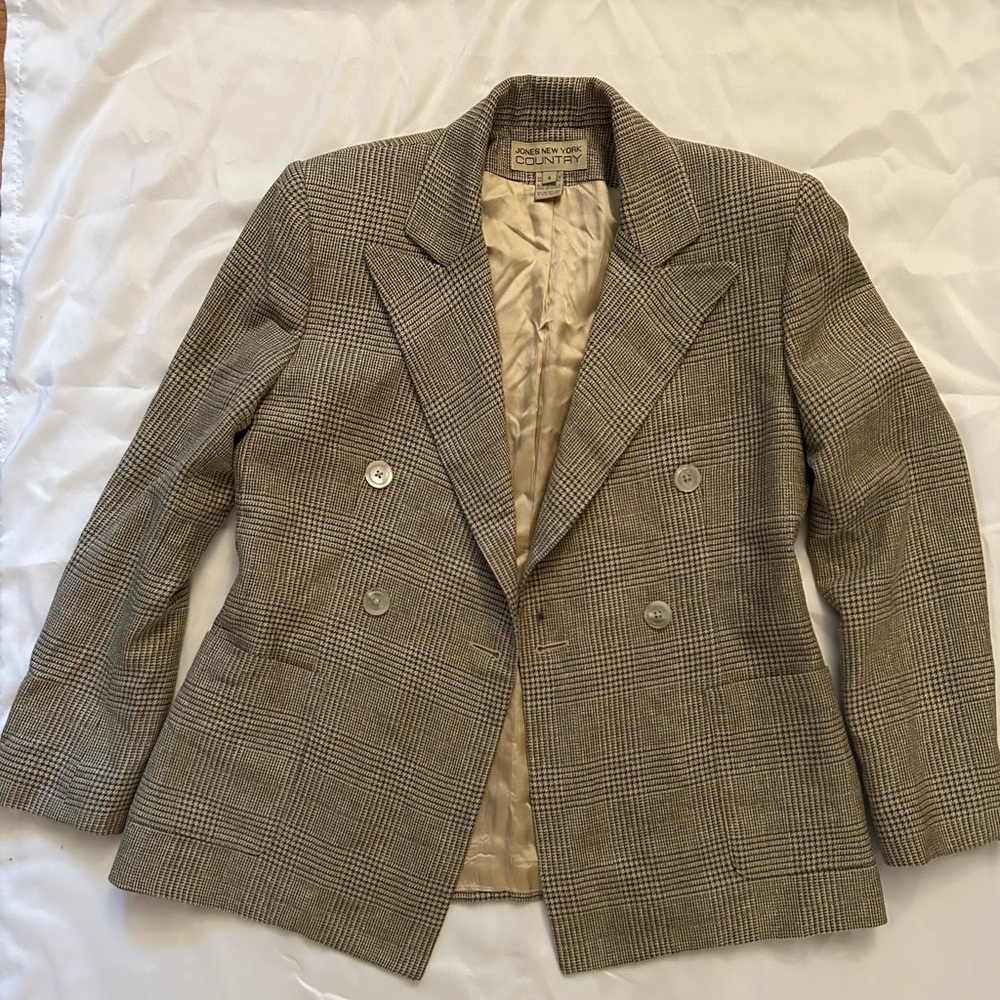 Jones New York Plaid Blazer - Brown and Cream